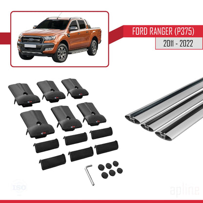 Compatible avec Ford Ranger (P375) 2011-2022 FLY Model Barres de Toit Railing Porte-Bagages de Voiture Gris Aluminium 3 Barres