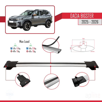 Compatible avec Dacia Bigster 2025-2026 FLY Model Barres de Toit Railing Porte-Bagages de Voiture Gris Aluminium 3 Barres