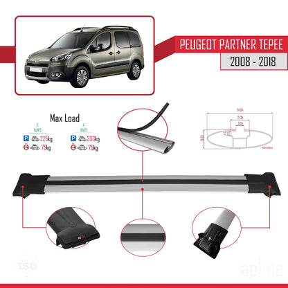 Compatible with Peugeot Partner 2 Tepee 2008-2018 FLY Model Car Roof Rack Cross Bar Grey Aluminium 4 Bars