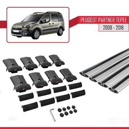 Compatible with Peugeot Partner 2 Tepee 2008-2018 FLY Model Car Roof Rack Cross Bar Grey Aluminium 4 Bars