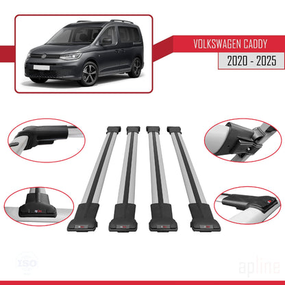 Compatible avec Volkswagen Caddy 4 (SB) 2020-2025 FLY Model Barres de Toit Railing Porte-Bagages de Voiture Gris Aluminium 4 Barres
