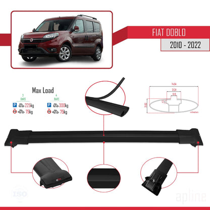 Compatible avec Fiat Doblo 2 2010-2022 FLY Model Barres de Toit Railing Porte-Bagages de Voiture Noir Aluminium 3 Barres