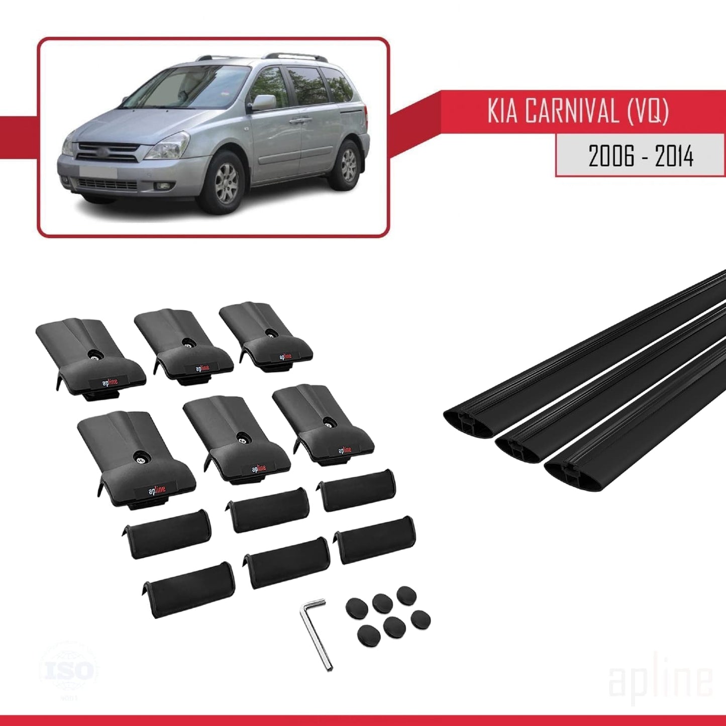 Compatible avec Kia Carnival 2 (VQ) 2006-2014 FLY Model Barres de Toit Railing Porte-Bagages de Voiture Noir Aluminium 3 Barres