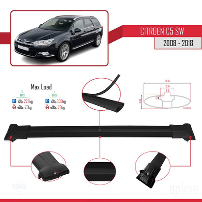 Compatible avec Citroen C5 II Tourer 2008-2018 FLY Model Barres de Toit Railing Porte-Bagages de Voiture Noir Aluminium 3 Barres