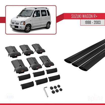 Compatible avec Suzuki Wagon R+ 1998-2003 FLY Model Barres de Toit Railing Porte-Bagages de Voiture Noir Aluminium 3 Barres