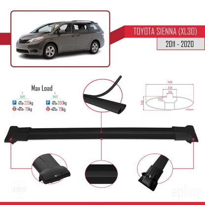 Compatible avec Toyota Sienna 3 (XL30) 2011-2020 FLY Model Barres de Toit Railing Porte-Bagages de Voiture Noir Aluminium 3 Barres