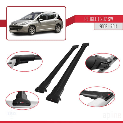 Compatible avec Peugeot 207 Break 2006-2014 FLY Model Barres de Toit Railing Porte-Bagages de Voiture Noir Aluminium 2 Barres