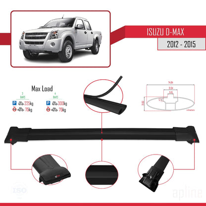 Compatible avec Isuzu D-Max 2 (RT50) Pre-Facelift 2012-2015 FLY Model Barres de Toit Railing Porte-Bagages de Voiture Noir Aluminium 3 Barres
