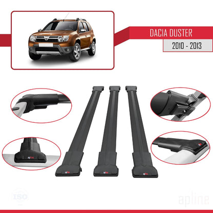 Compatible avec Dacia Duster (HS) Pre-Facelift 2010-2013 FLY Model Barres de Toit Railing Porte-Bagages de Voiture Noir Aluminium 3 Barres