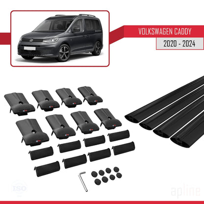 Compatible avec Volkswagen Caddy 4 (SB) 2020-2025 FLY Model Barres de Toit Railing Porte-Bagages de Voiture Noir Aluminium 4 Barres