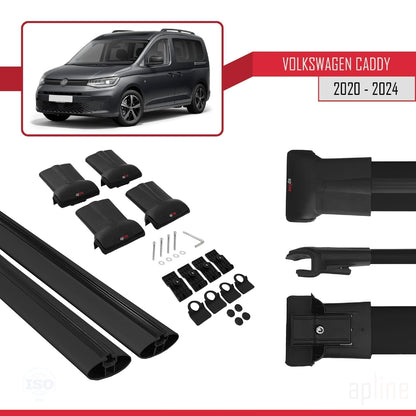 Compatible avec Volkswagen Caddy 4 (SB) 2020-2025 FLY Model Barres de Toit Railing Porte-Bagages de Voiture Noir Aluminium 2 Barres