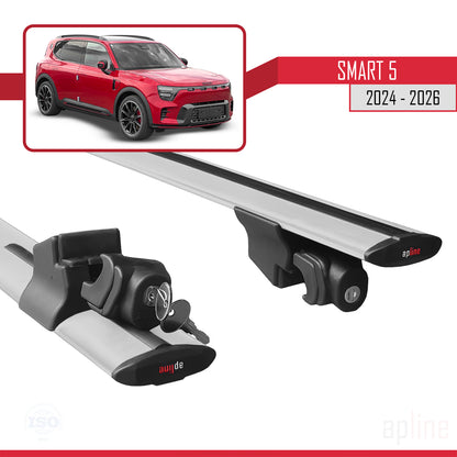 Compatible avec SMART #5 2024-2026 HOOK Model Barres de Toit Railing Porte-Bagages de Voiture Gris Aluminium 2 Barres