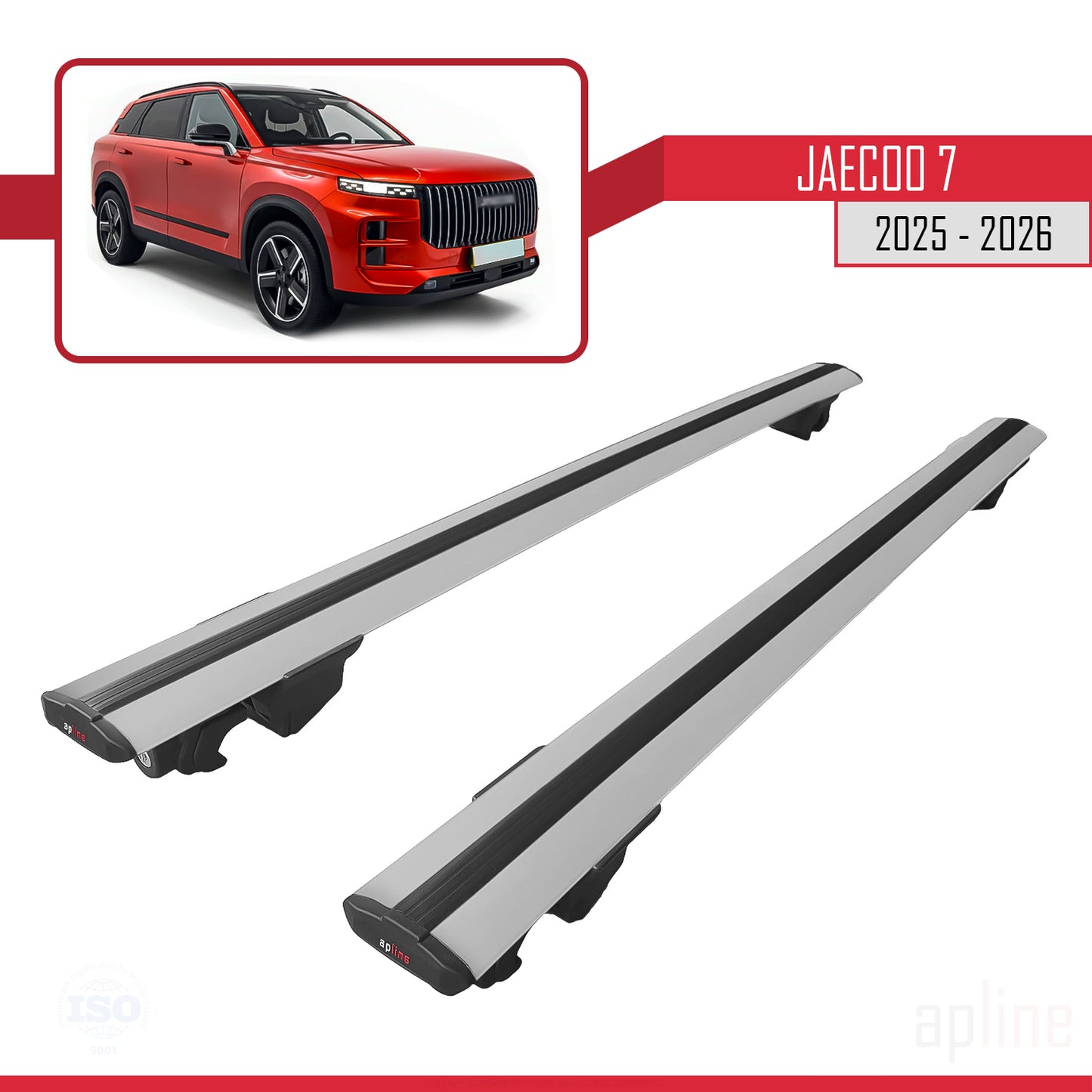 Compatible avec JAECOO 7 2025-2026 HOOK Model Barres de Toit Railing Porte-Bagages de Voiture Gris Aluminium 2 Barres