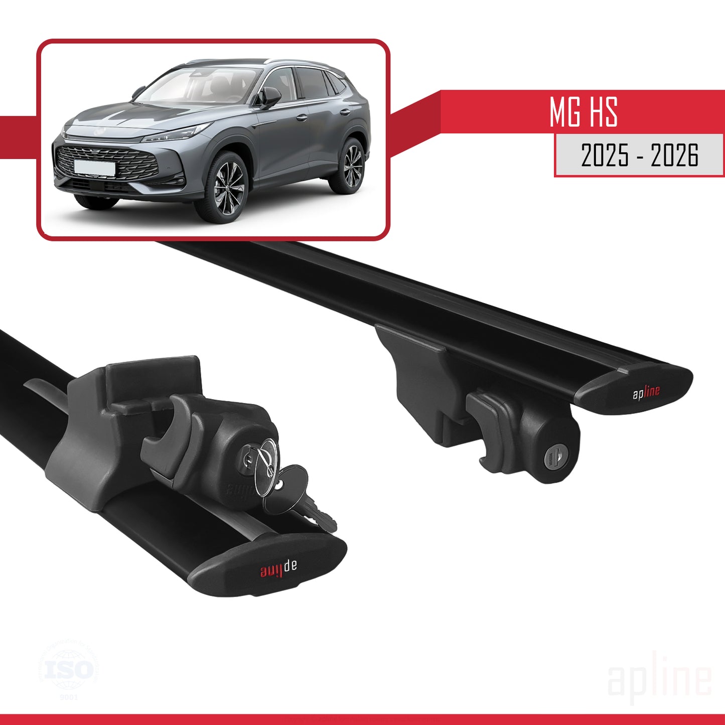 Compatible avec MG HS 2025-2026 HOOK Model Barres de Toit Railing Porte-Bagages de Voiture Noir Aluminium 2 Barres