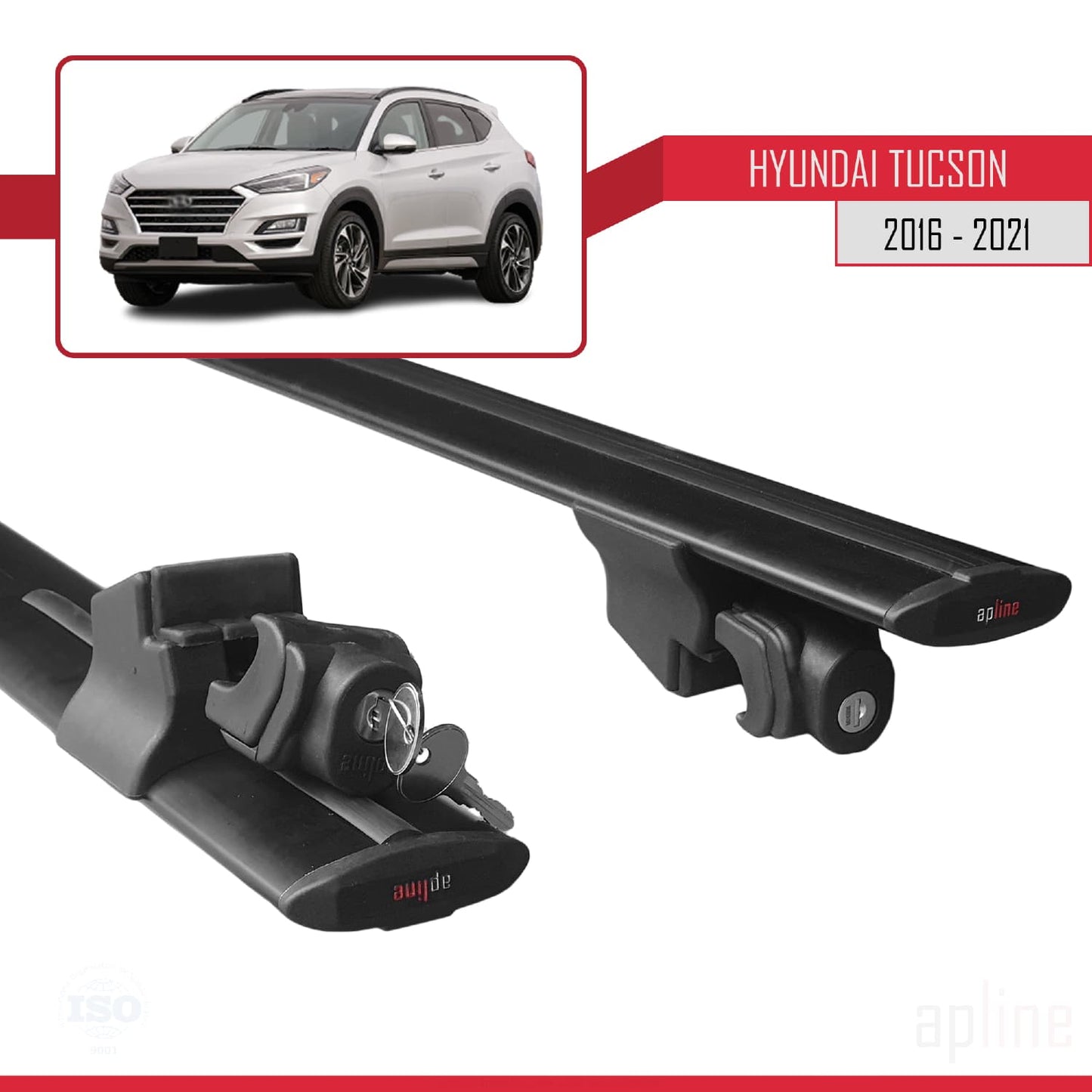 Compatible avec Hyundai Tucson 3 (TL) 2016-2021 HOOK Model Barres de Toit Railing Porte-Bagages de Voiture Noir Aluminium 2 Barres
