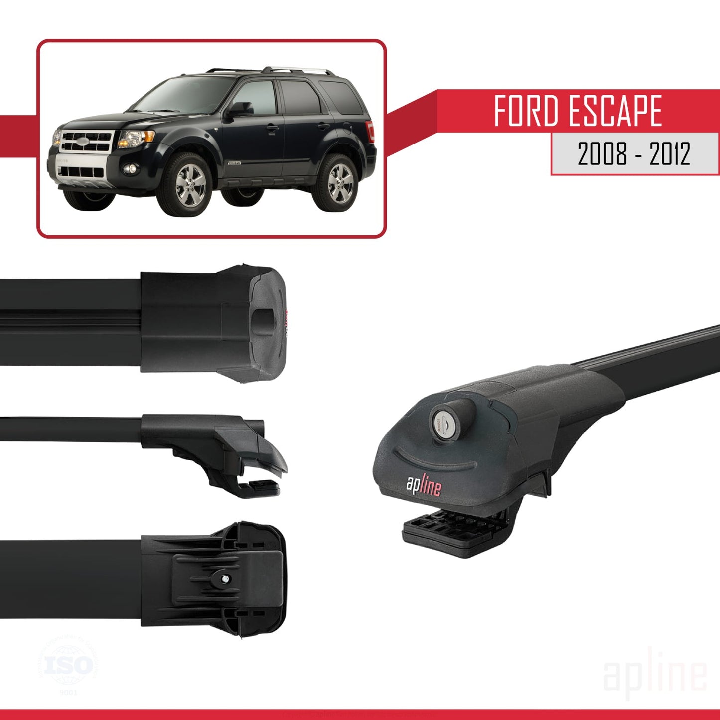 Compatible avec Ford Escape 2008-2012 ACE-1 Barres de Toit Railing Porte-Bagages de Voiture Noir Aluminium 3 Barres