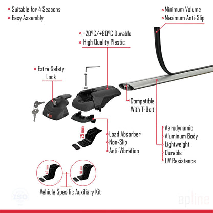 Compatible with Honda Accord Tourer 2008-2012 ACE-1 Car Roof Rack Cross Bar Grey Aluminium 2 Bars