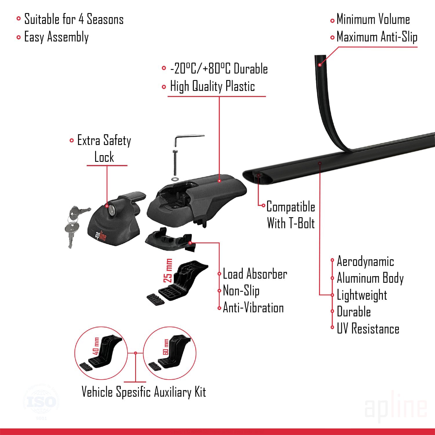 Compatible avec Audi A6 Avant 2001-2005 ACE-1 Barres de Toit Railing Porte-Bagages de Voiture Noir Aluminium 3 Barres