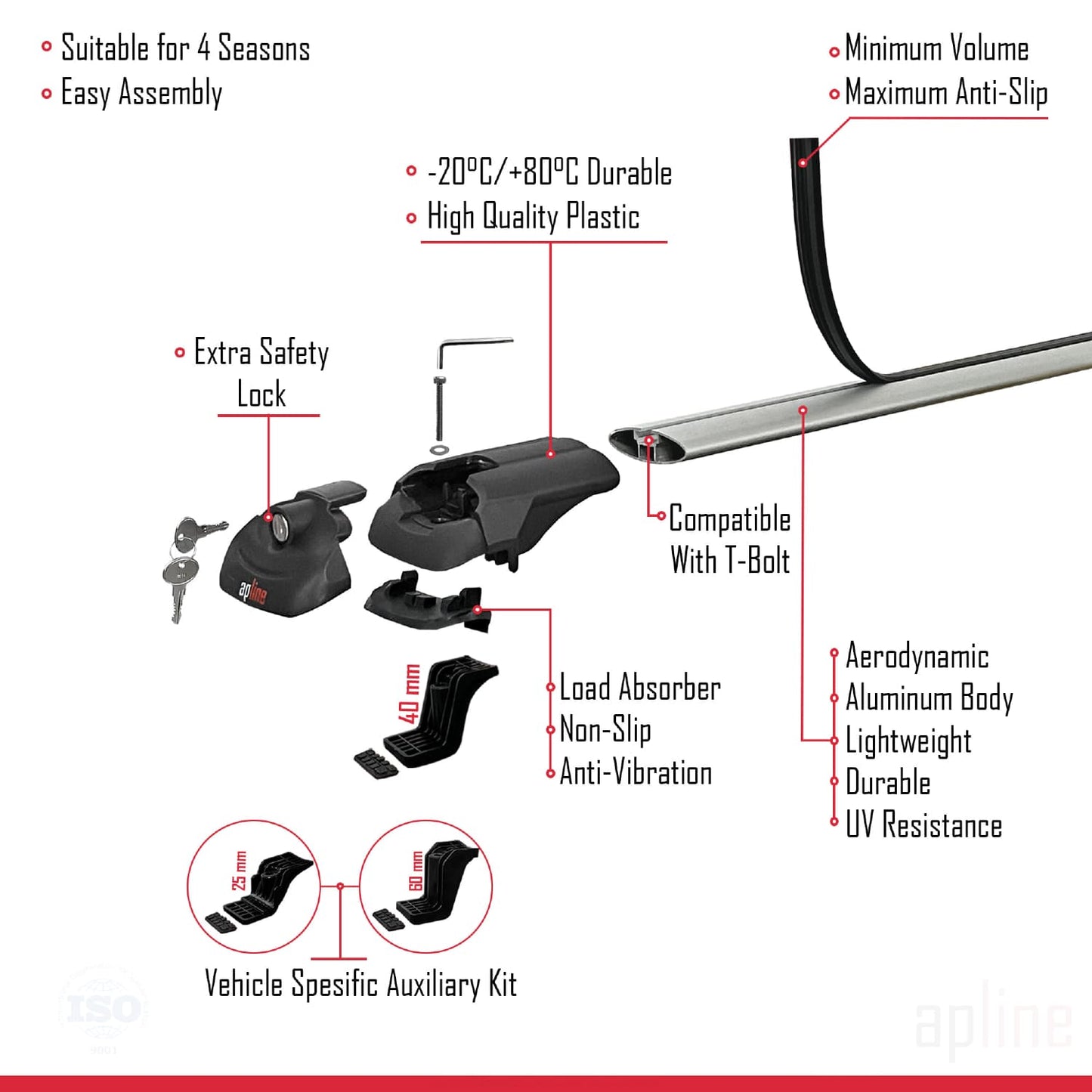 Compatible avec Toyota Land Cruiser V8 (J200) 2008-2021 ACE-1 Barres de Toit Railing Porte-Bagages de Voiture Gris Aluminium 3 Barres