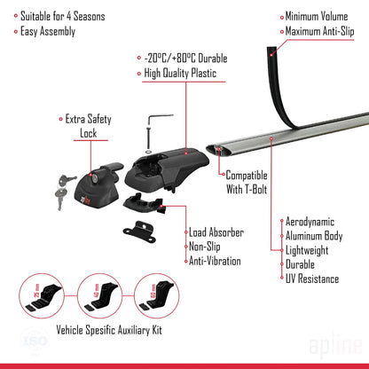 Compatible avec Skoda Yeti 2009-2017  ACE-1 Barres de Toit Railing Porte-Bagages de Voiture Gris Aluminium 2 Barres