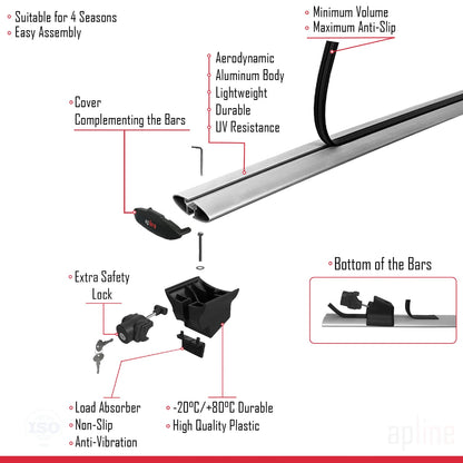 Compatible with MG HS (AS23) 2018-2024 HOOK Model Car Roof Rack Cross Bar Grey Aluminium 2 Bars