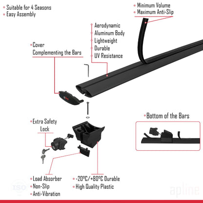 Compatible with Opel Zafira B (A05) Pre-Facelift 2005-2007 HOOK Model Car Roof Rack Cross Bar Black Aluminium 2 Bars
