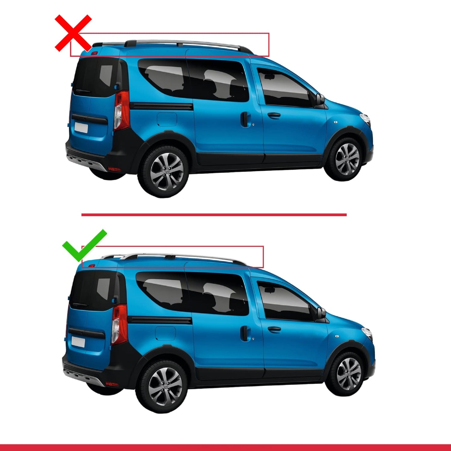 Compatible avec Dacia Dokker (K67) 2012-2024 BASIC Model Barres de Toit Railing Porte-Bagages de Voiture Noir Aluminium 2 Barres