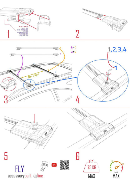 Compatible with Mitsubishi Pajero (V60) 3 Kapı 1999-2006 FLY Model Car Roof Rack Cross Bar Grey Aluminium 2 Bars