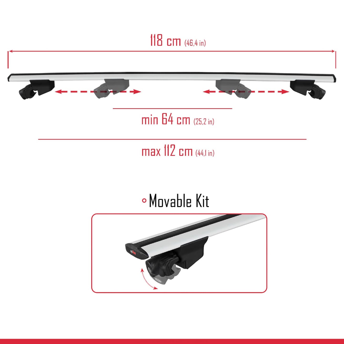 Compatible with Porsche Cayenne 2 (92A) 2011-2018 HOOK Model Car Roof Rack Cross Bar Grey Aluminium 2 Bars