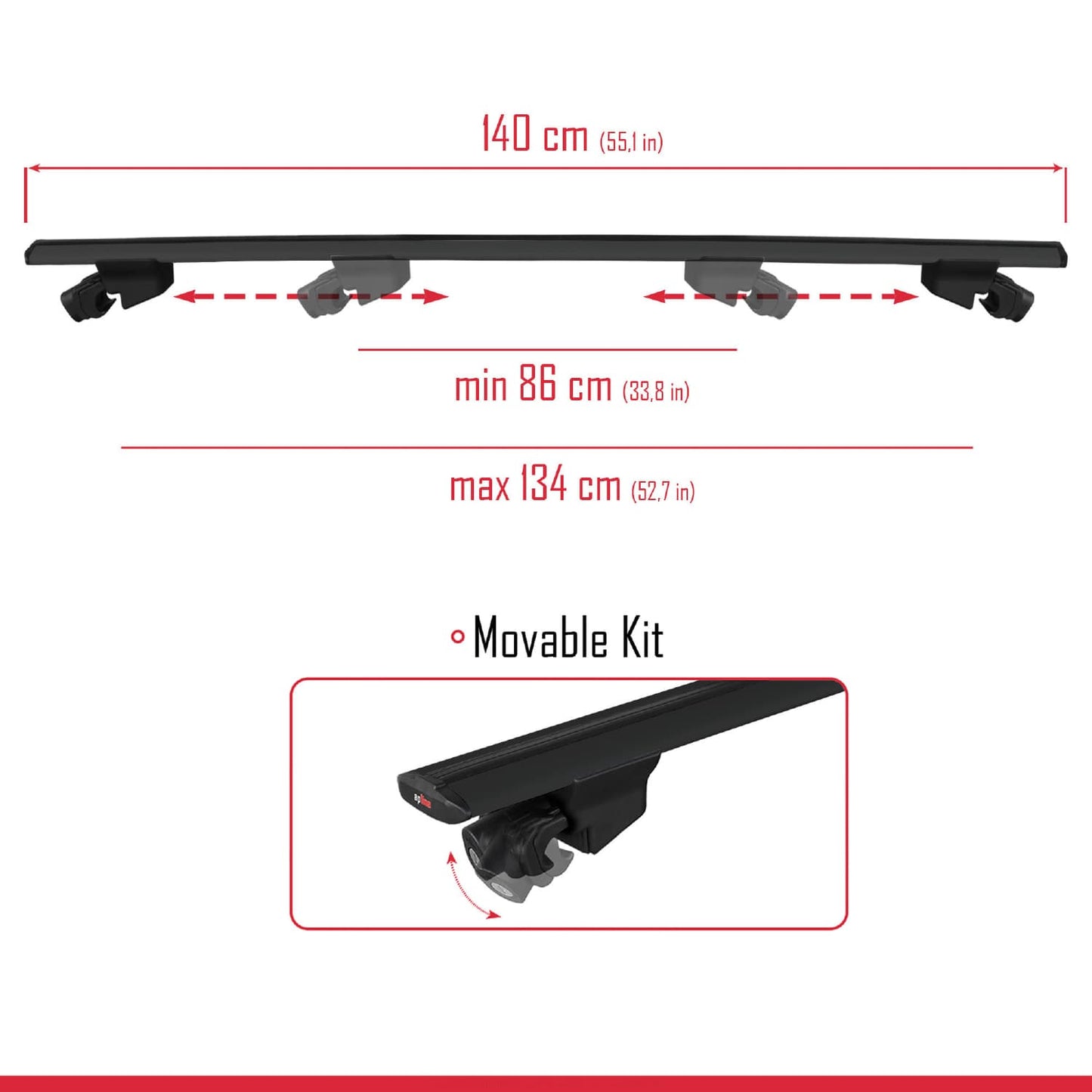 Compatible with Porsche Macan (95B) 2014-2024 HOOK Model Car Roof Rack Cross Bar Black Aluminium 2 Bars