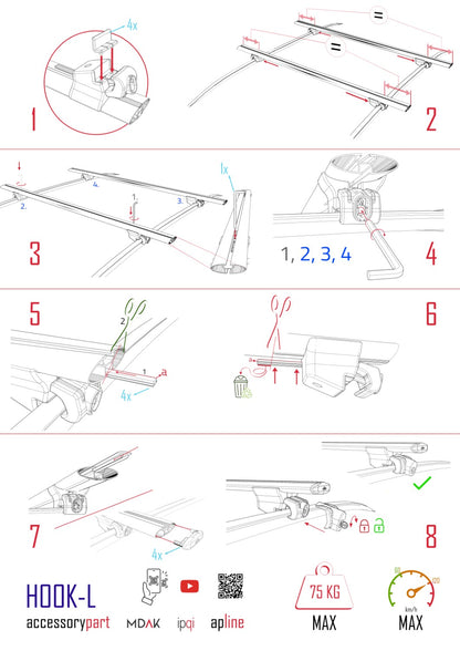 Compatible avec Mercedes Classe C 3 (S204) Pre-Facelift 2008-2011 HOOK Model Barres de Toit Railing Porte-Bagages de Voiture Gris Aluminium 2 Barres