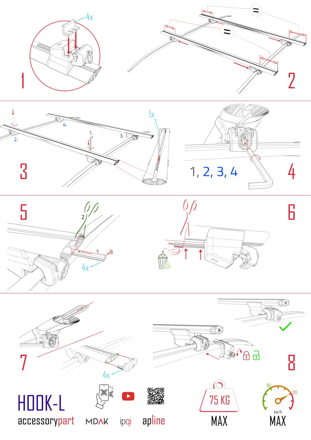 Compatible with Jeep Cherokee 3 (KJ) 2002-2007 HOOK Model Car Roof Rack Cross Bar Grey Aluminium 2 Bars