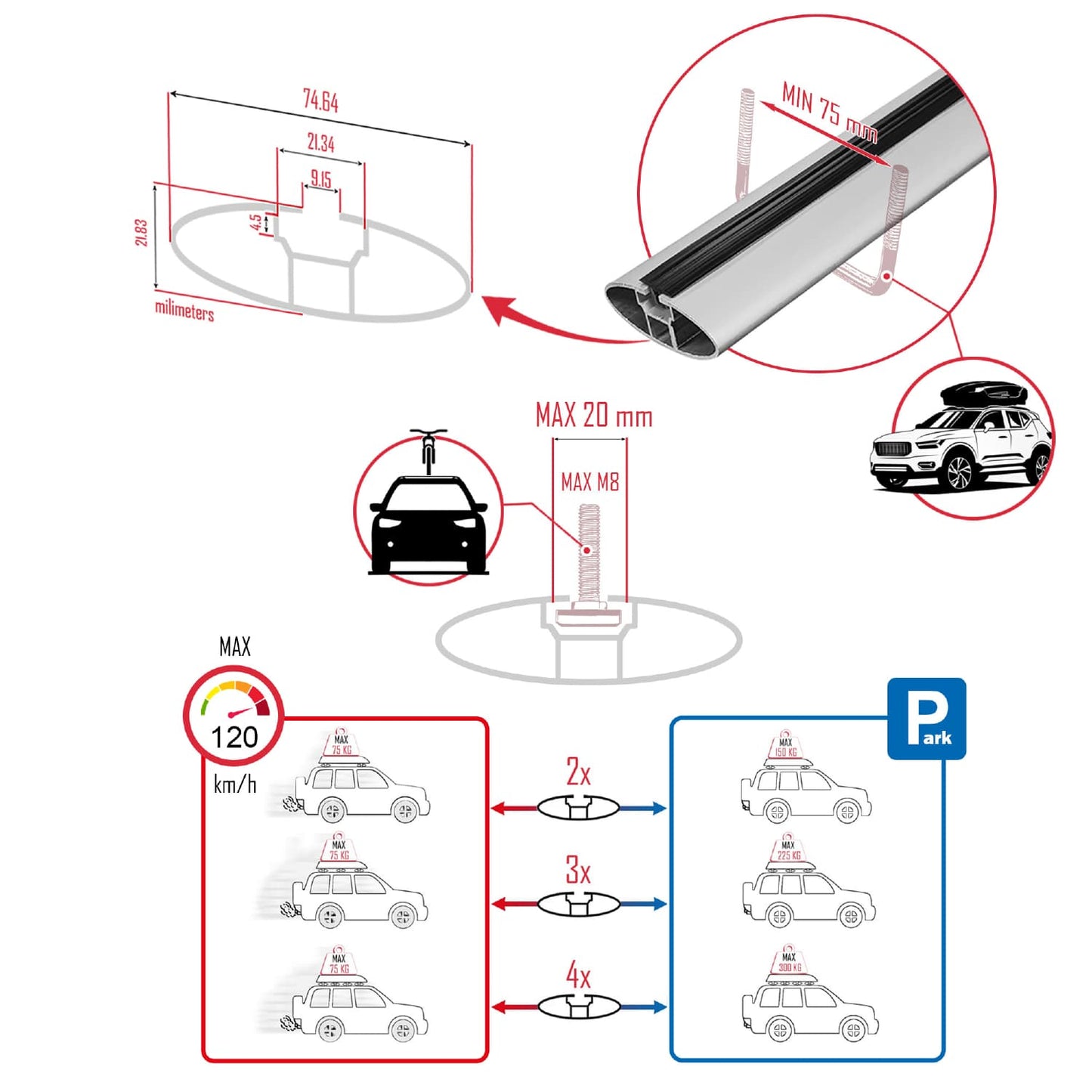 Compatible with Ford Ranger (P375) 2011-2022 ACE-1 Car Roof Rack Cross Bar Grey Aluminium 3 Bars