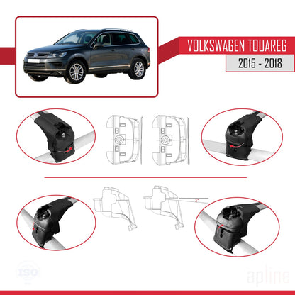 Compatible avec VW Touareg 2015-2018 ACE-2 Barres de Toit Railing Porte-Bagages de Voiture Gris Aluminium 2 Barres